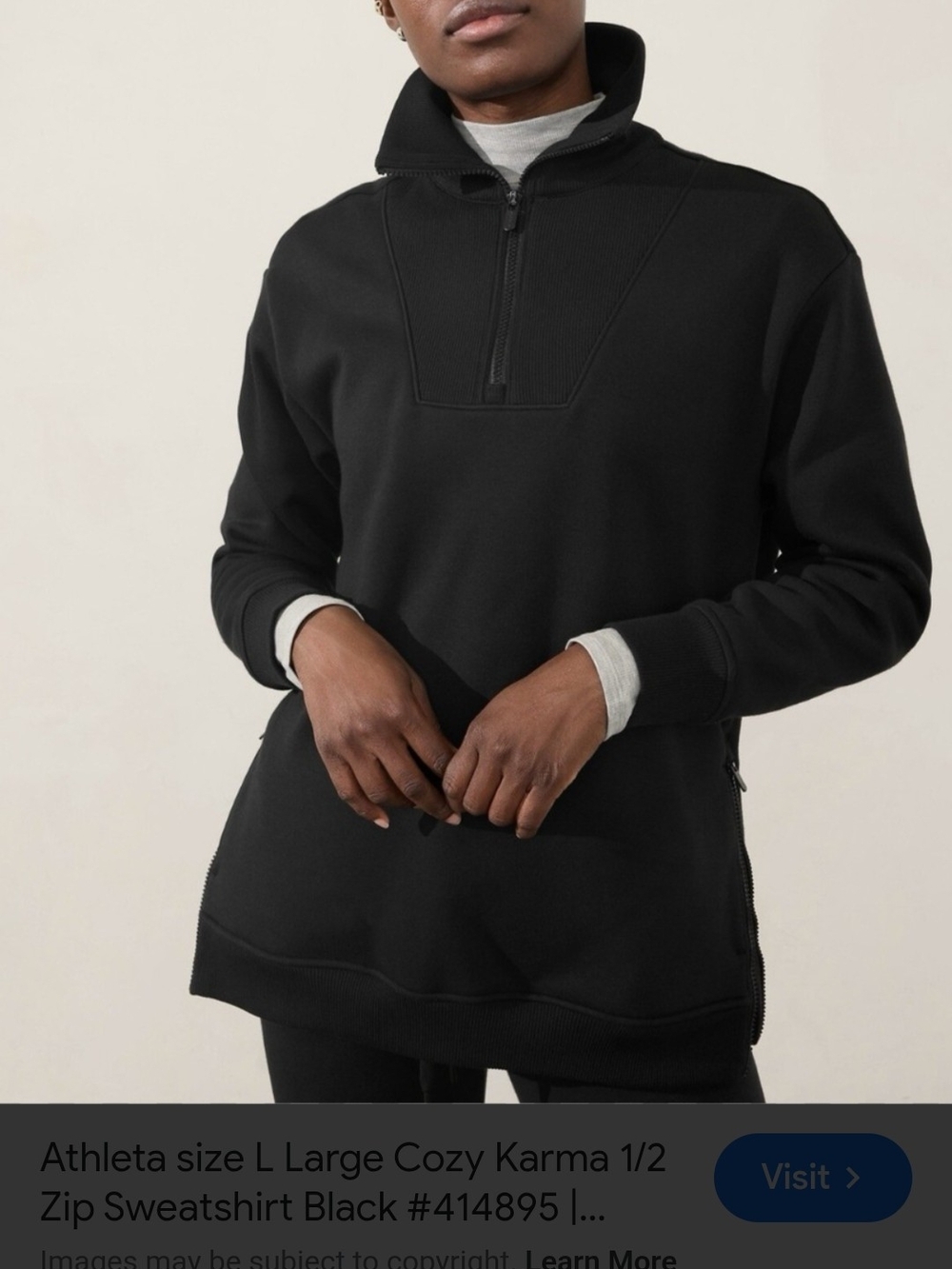 Athleta Cozy Karma Black Quater Zip  Sweatshirt Size SP